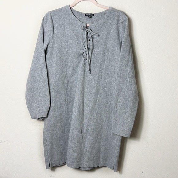 J. Crew Mercantile Gray Lace Up Sweatshirt Dress Cotton Blend size Large - Picture 2 of 9